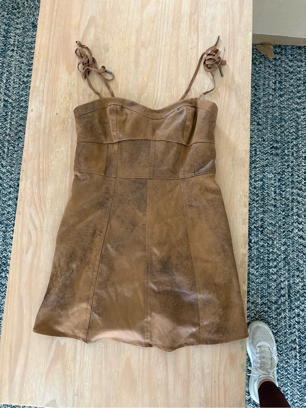 Free People Brown Faux Suede Strapless Mini Dress with Ties